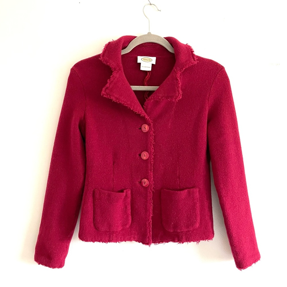 Talbots 100% Merino Wool Frayed Edge Cropped Blazer